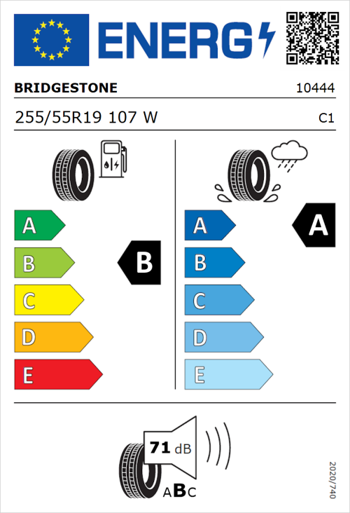 Tyre Label for Bridgestone Alenza 001 255/55R19 107W
