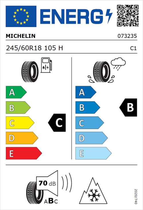 Tyre Label for Michelin CrossClimate SUV 245/60R18 105H