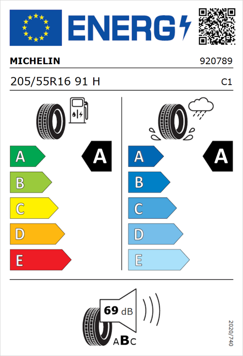 Tyre Label for Michelin Primacy 4 205/55R16 91H