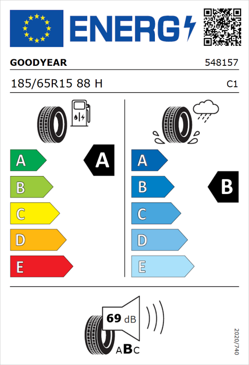 Tyre Label for Goodyear EfficientGrip Performance 185/65R15 88H