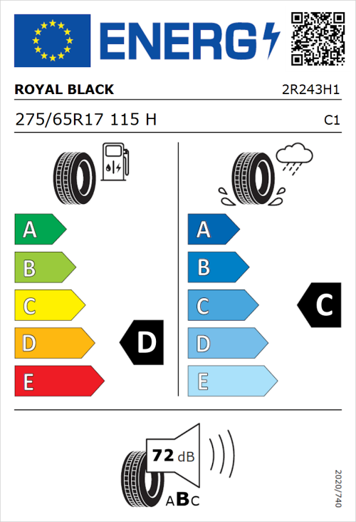 Tyre Label for Royal Black Sport 275/65R17 115H