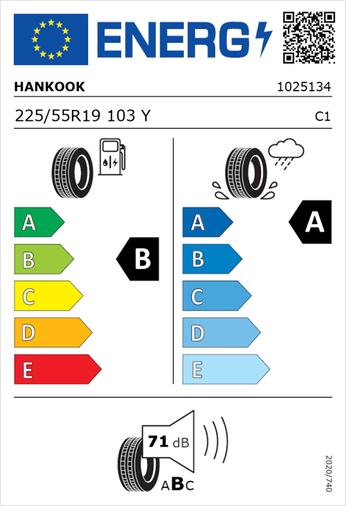 Tyre Label for Hankook Ventus S1 evo3 EV K127E 225/55R19 103Y