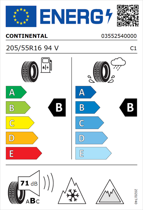 Tyre Label for Continental AllSeasonContact 2 205/55R16 94V