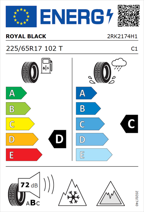 Tyre Label for Royal Black Winter HP 225/65R17 102T