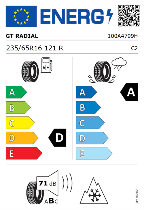 Tyre Label for GT Radial Maxmiler Allseason2 235/65R16 121R
