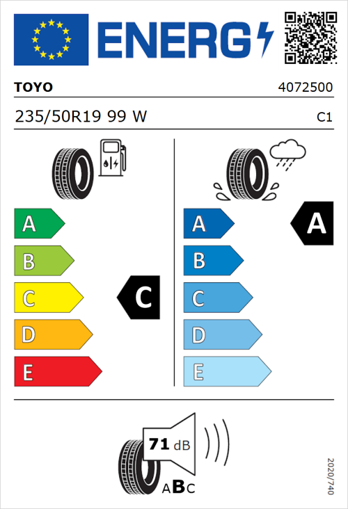 Tyre Label for Toyo Proxes Comfort 235/50R19 99W
