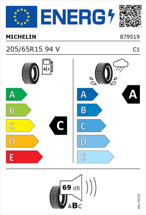 Tyre Label for Michelin Primacy 4 205/65R15 94V