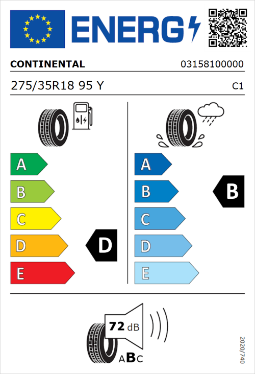 Tyre Label for Continental ContiSportContact 3 275/35R18 95Y