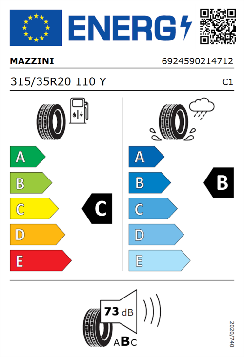 Tyre Label for Mazzini Eco 606 315/35R20 110Y