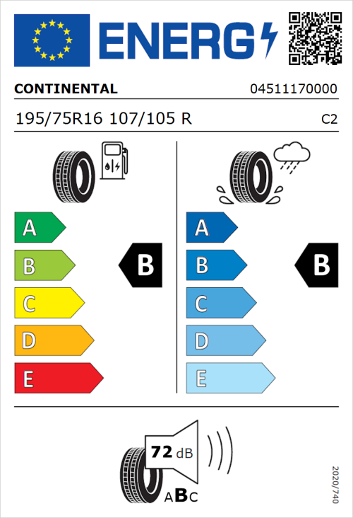 Tyre Label for Continental ContiVanContact 100 195/75R16 107/105R
