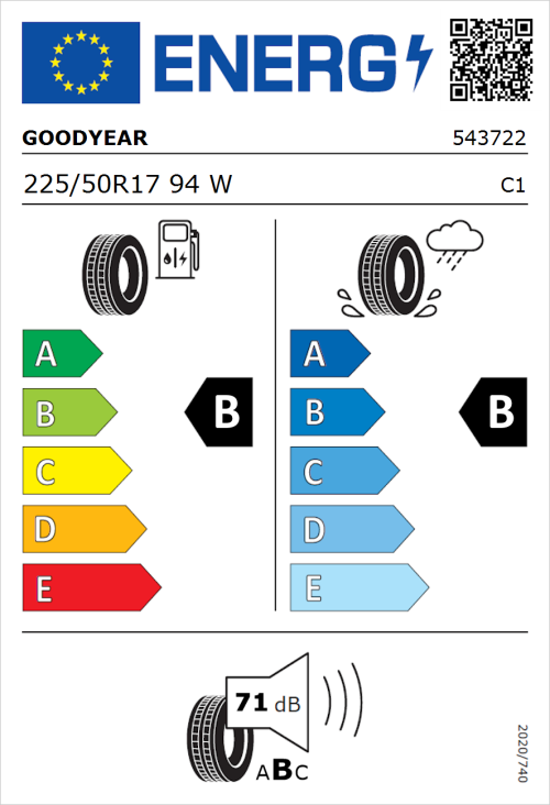 Tyre Label for Goodyear EfficientGrip Performance 225/50R17 94W